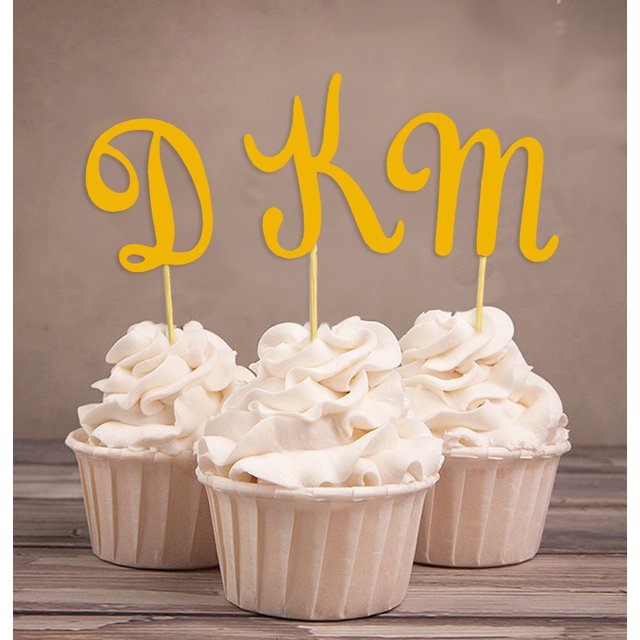 Darling Souvenir Custom Initials Wedding Cupcake Toppers Personalized Party Dessert Decorations - Pack Of 20