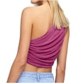 thumbnail image 4 of Women's Summer One Shoulder Crop Tops Sleeveless Solid Color Ruched Tank Tops Vest Blouses for Beach, Holiday, 4 of 7