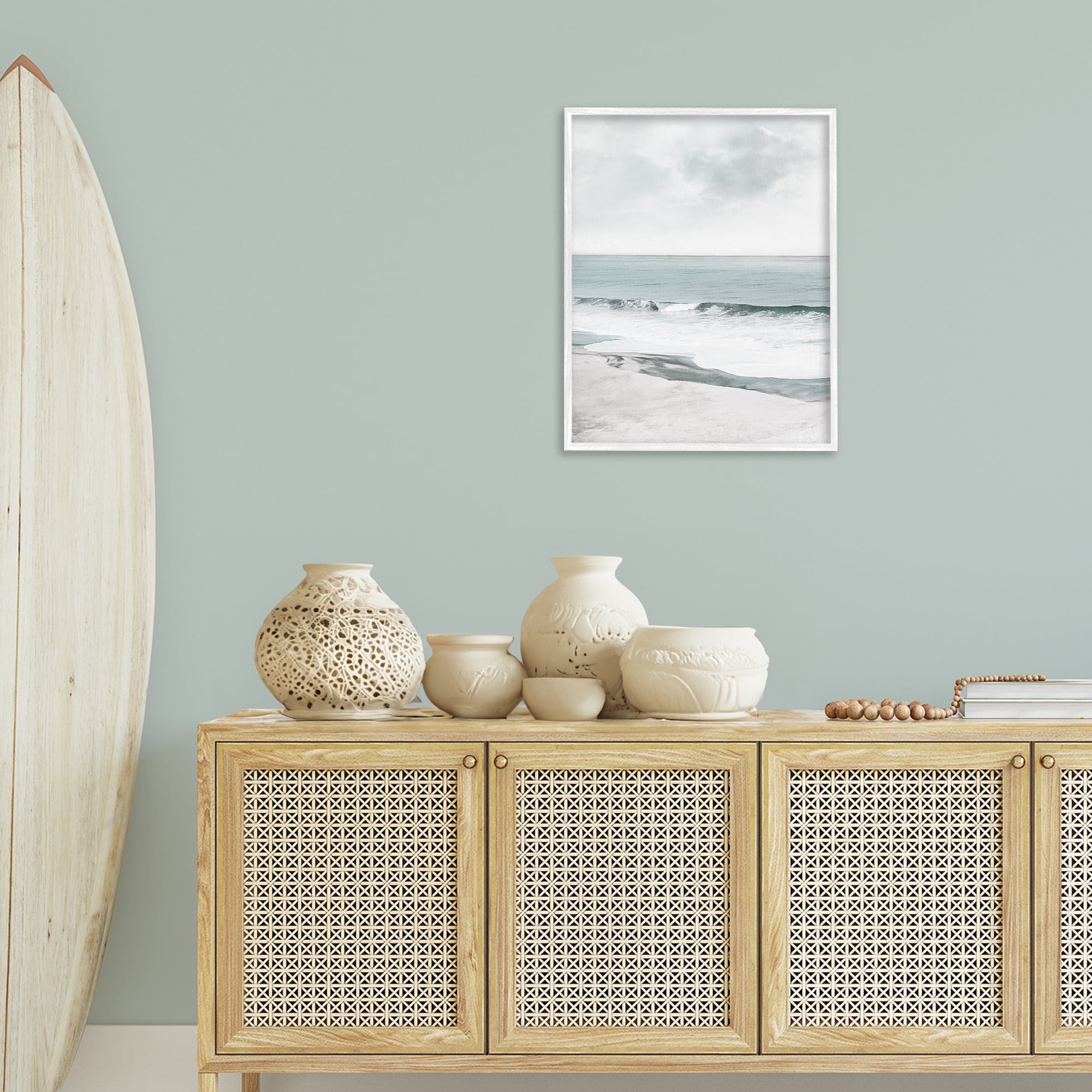 Stupell Industries Curling Ocean Waves Landscape Photography White Framed Art Print Wall Art, 24 x 30