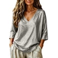thumbnail image 2 of YuXingFu Women's Tops, Tees & Blouses V-Neck Pleated Ruffle Hem for Casual Silver XXL, 2 of 9