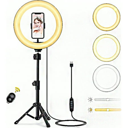 Image of Ring light with tripod 10-inch selfie ring light adjustable LED ring light for live broadcast makeup