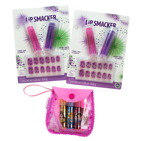 3 Sets Lip Smacker aromatisée Baume préencollé Finger Nails Disney Princess + Pochette