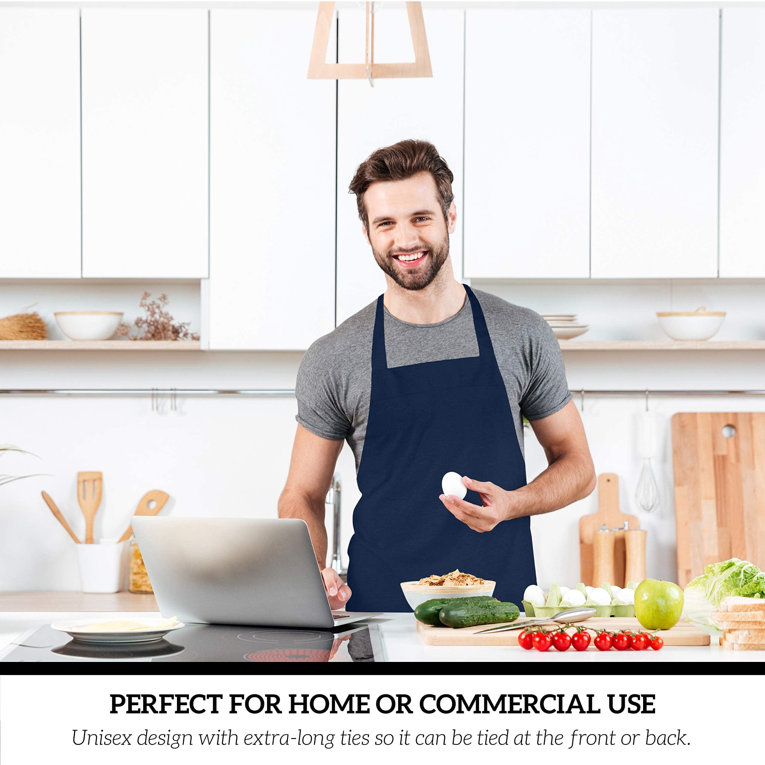 12 Pack Professional Chef Apron - Grilling Aprons For Men  Waterproof Cooking Bbq Work Or Restaurant Use Kitchen Women Navy No Pockets