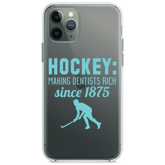 DistinctInk Clear Shockproof Hybrid Case for iPhone 13 Pro MAX (6.7" Screen) - TPU Bumper Acrylic Back Tempered Glass Screen Protector - Hockey Making Dentists Rich Since 1875