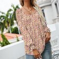 thumbnail image 3 of Túnica informal acampanada para mujer con puños fruncidos y detalle plisado, blusa con cuello en V y mangas abullonadas, talla 6 M, 3 of 6