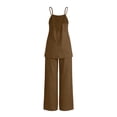 thumbnail image 6 of BADHUB Women 2 Piece Matching Lounge Sets Split Backless Tank Tops Wide Leg Pants Summer Outfits Tracksuit Brown S, 6 of 7