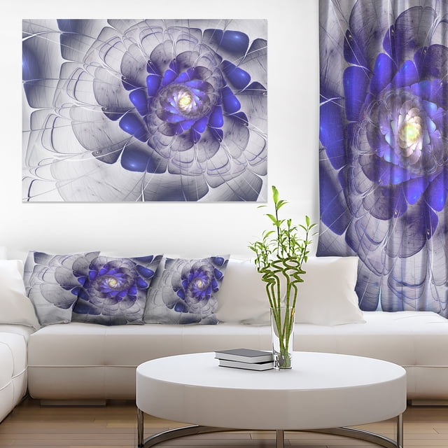 Fractal Flower Grey Blue Digital Art - Floral Canvas Art Print