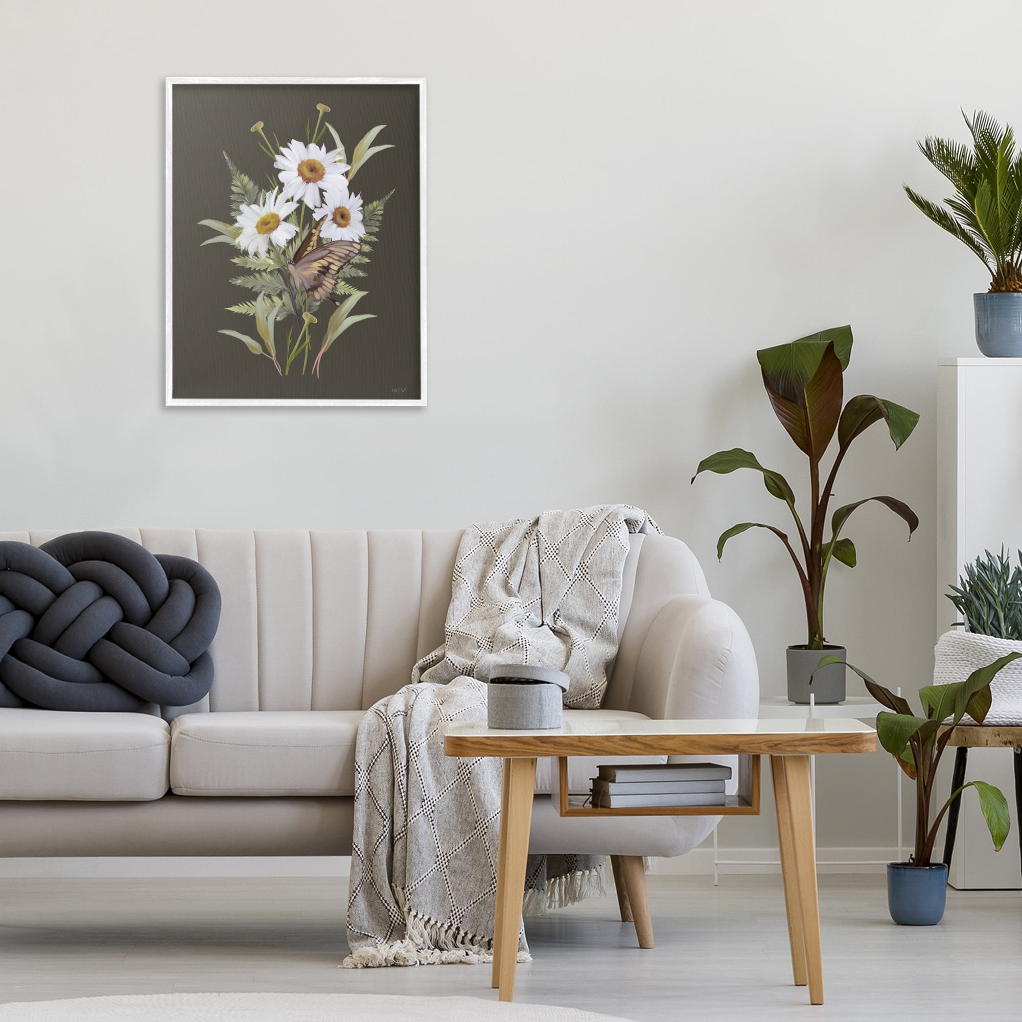Stupell Industries Daisy Bouquet with Swallowtail White Framed Giclee Art, design by House Fenway