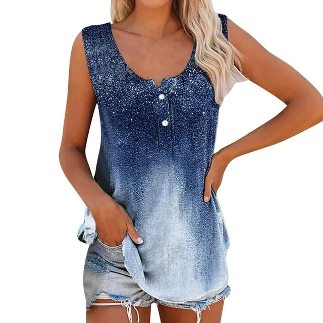 SMihono Hauts pour Femmes Débardeur Mode Été Col Rond Sans Manches Imprimé Décontracté Blouse Débardeur pour Femmes Hauts d'Été pour Femmes