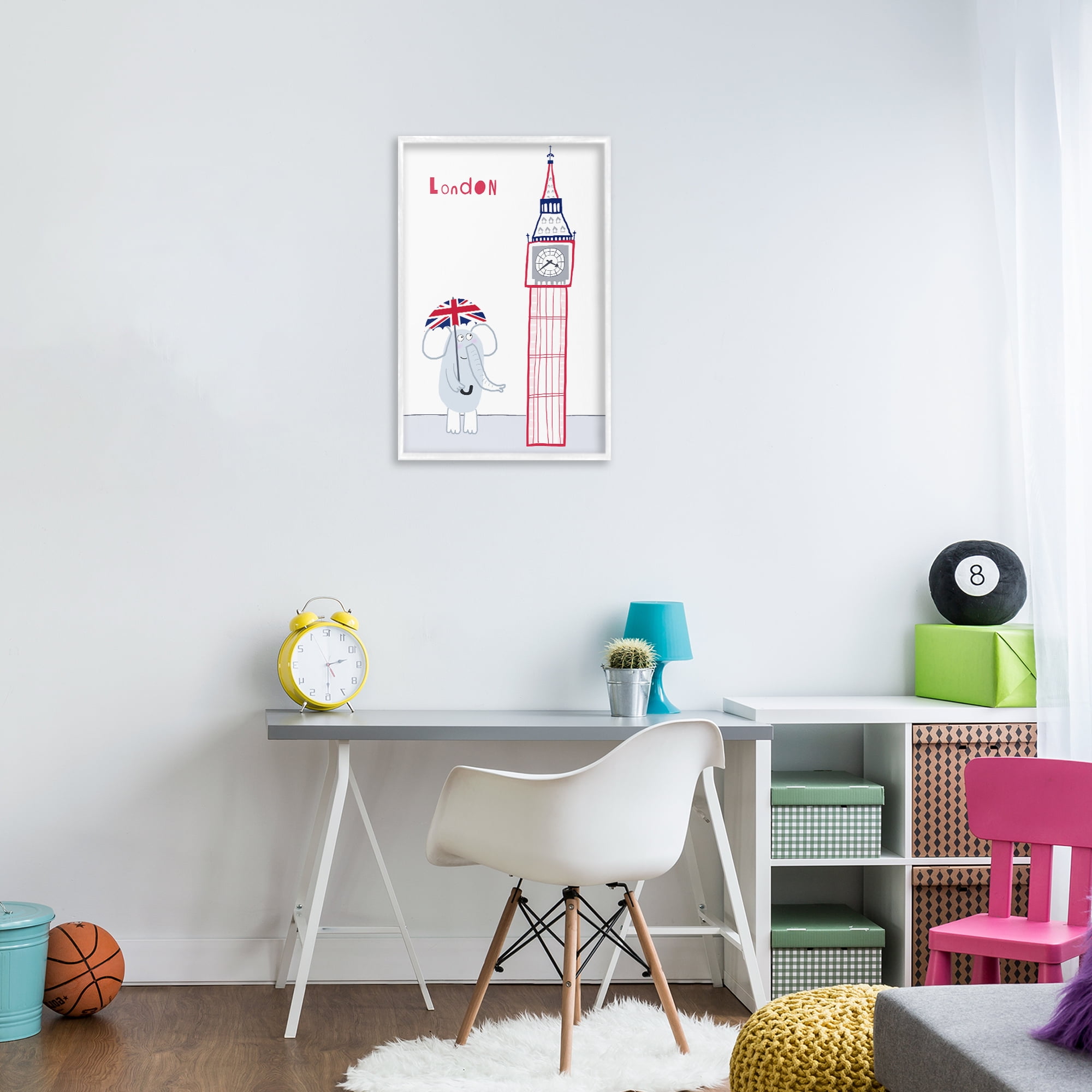 Elephant & Big Ben London White Framed Giclee Art, design by Carla Daly