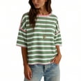 thumbnail image 2 of QUINDOS Summer Women T Shirt Short Sleeve Plus Size Tops for Women Vacation Striped Crew Neck Tops, 2 of 8