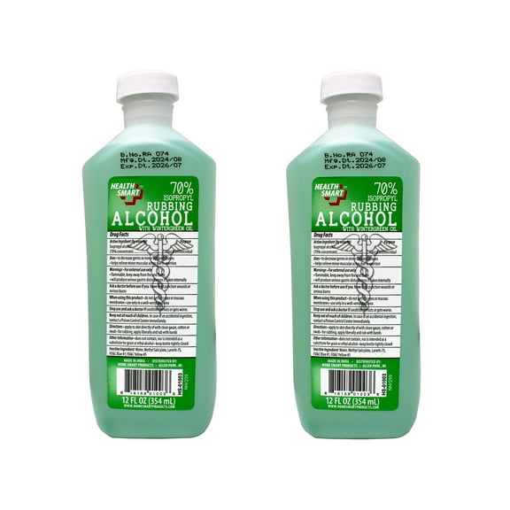 2 Pack - Health Smart 70% Isopropyl Rubbing Alcohol with Wintergreen Oil – Antiseptic & First Aid Solution, 12 oz
