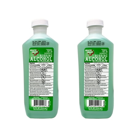 2 Pack - Health Smart 70% Isopropyl Rubbing Alcohol with Wintergreen Oil – Antiseptic & First Aid Solution, 12 oz