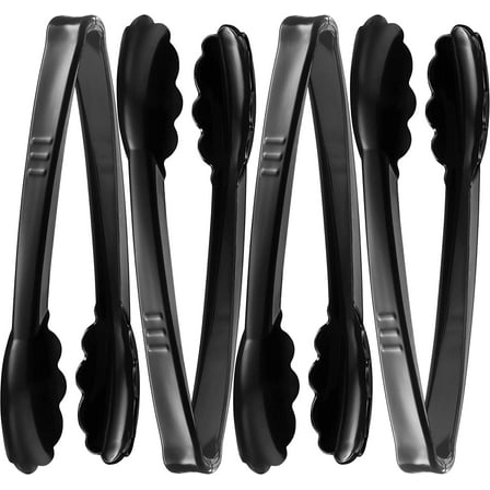 Plastic Tongs for Serving (Pack of 12) 9 Inch - Heavy-Duty Hard Plastic Reusable or Disposable Serving Tongs for Catering, Dinner Parties, Banquets, Buffets, Events, Weddings and Everyday Use, Black