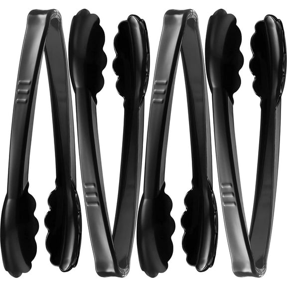 Plastic Tongs for Serving (Pack of 12) 9 Inch - Heavy-Duty Hard Plastic Reusable or Disposable Serving Tongs for Catering, Dinner Parties, Banquets, Buffets, Events, Weddings and Everyday Use, Black