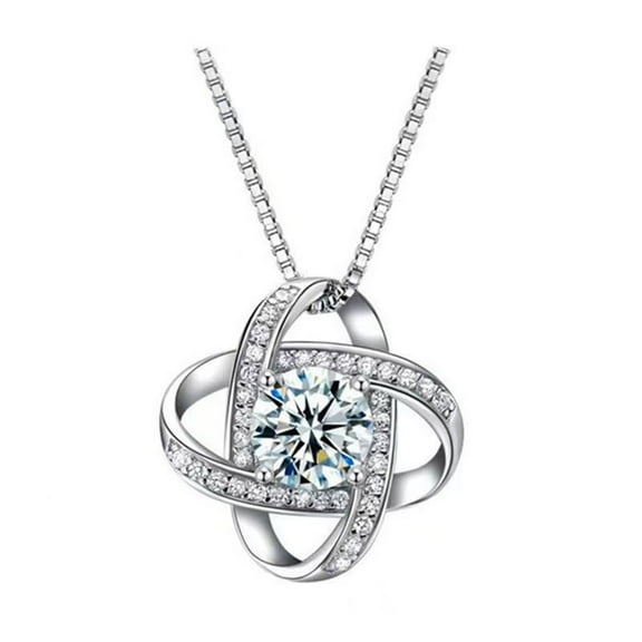 MISS RIGHT Dainty Love Knot Pendant Necklace for Women, White Gold Four-Leaf Clover Moissanite Necklace Jewelry Gifts for Mother Daughter
