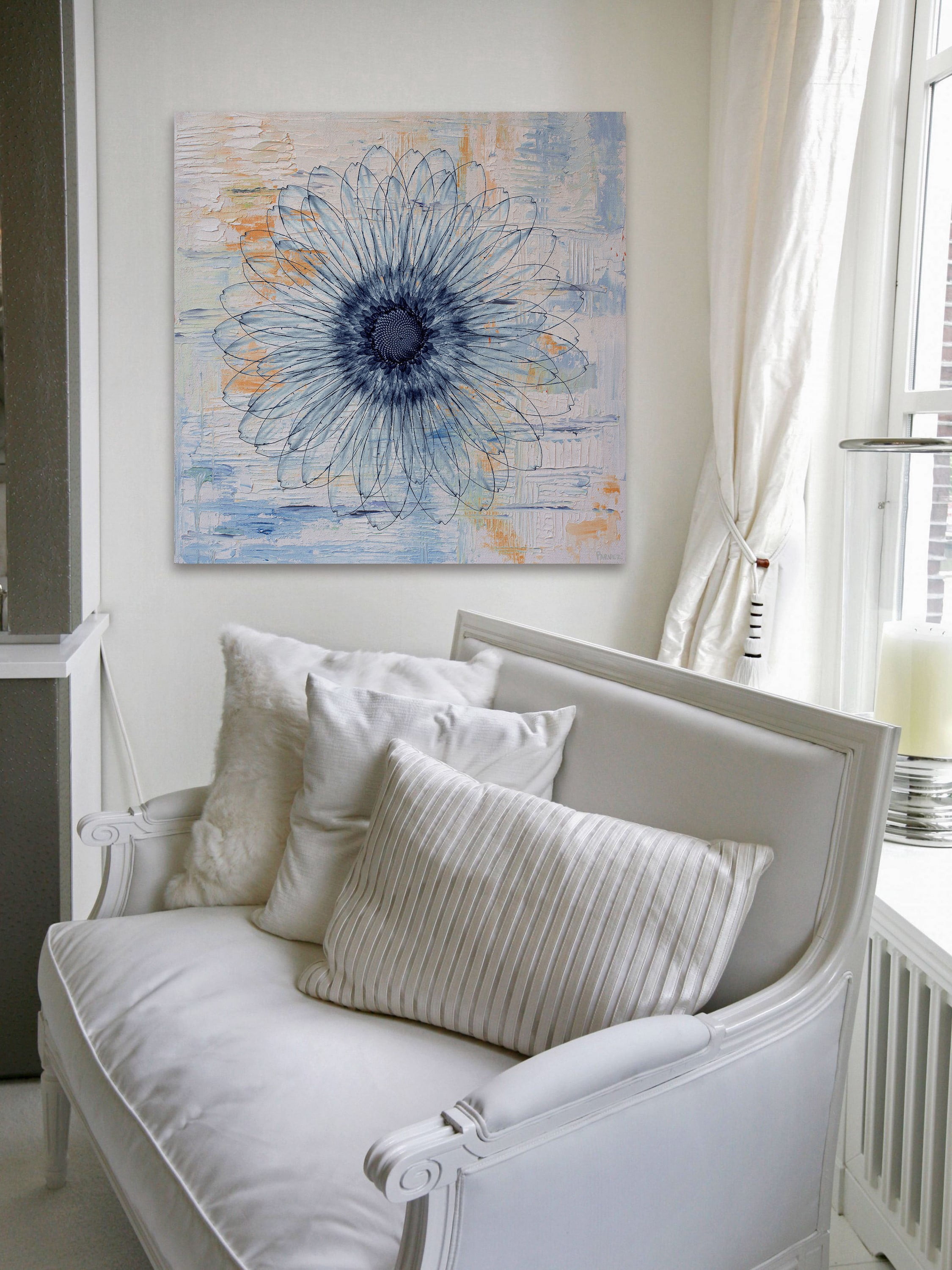 "Blue Burst Bloom" Painting Print on Wrapped Canvas