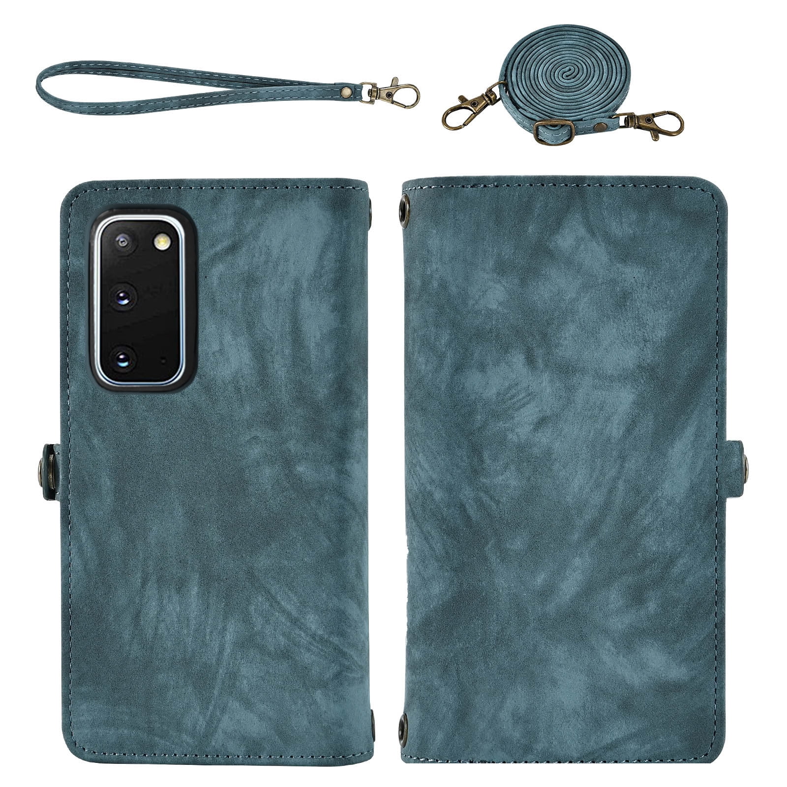Asuwish Phone Case for Samsung Galaxy S20 5G 6.2 inch Zipper Wallet Detachable Cell Cover with Tempered Glass Screen Protector Crossbody Lanyard Strap Flip Card Holder S 20 20S UW S2O G5 Women Blue