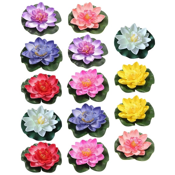 Artificial Floating Lotus Flowers for Decor 14Pcs Plastic Assorted Color Pond Garden Adornment