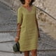 thumbnail image 1 of Women's Short Sleeve Cotton Linen Midi Dress Ladies Solid V Neck Baggy Sundress-9, 1 of 3