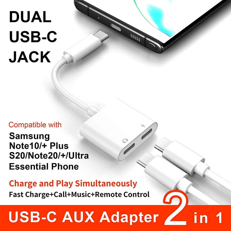 USB C to 3.5mm Audio Adapter, Aux Headphone Jack Splitter with Fast  Charging Port, Type-C to Dual Earphone Converter, Compatible for Samsung,  iPad