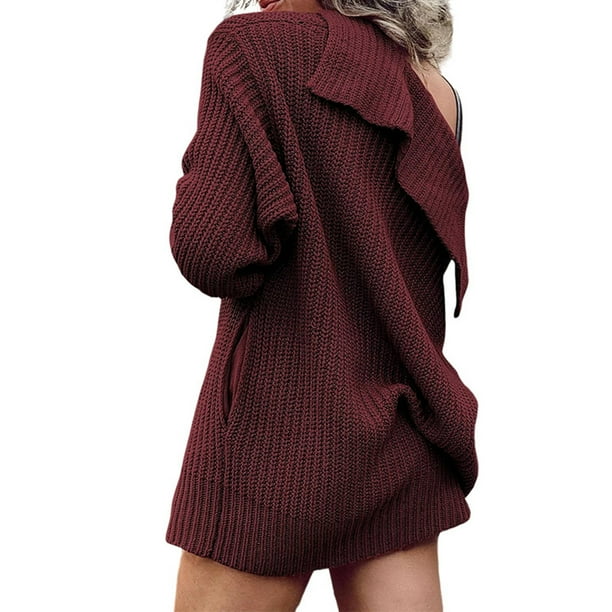 Gibobby Sueter de Mujer Sueter de frente abierto para mujer Abrigo de punto Cardigan de manga larga de invierno Vino L Walmart en linea
