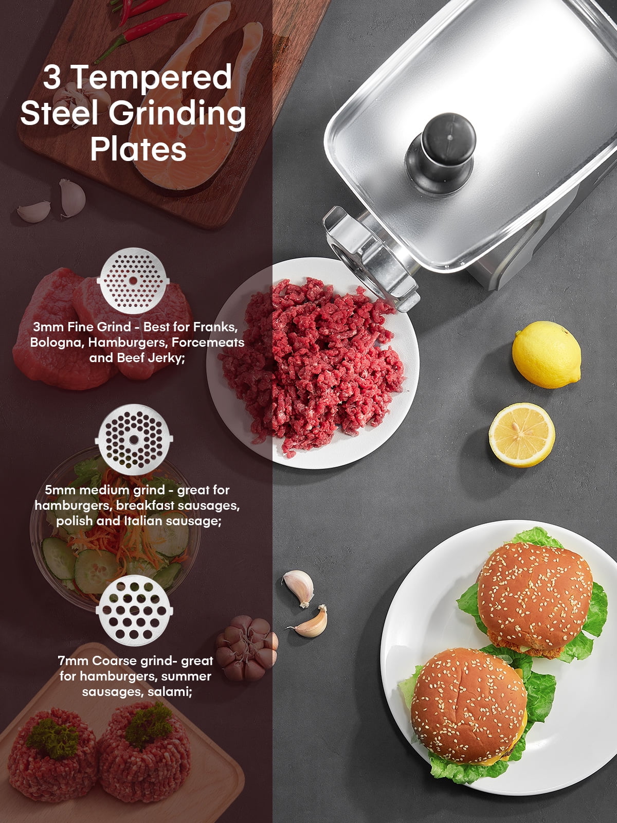 Meat Grinder Electric Heavy Duty, 3000W MAX 5 IN 1 Sausage Stuffer with 3 Grinding Plates, for Home Kitchen Use