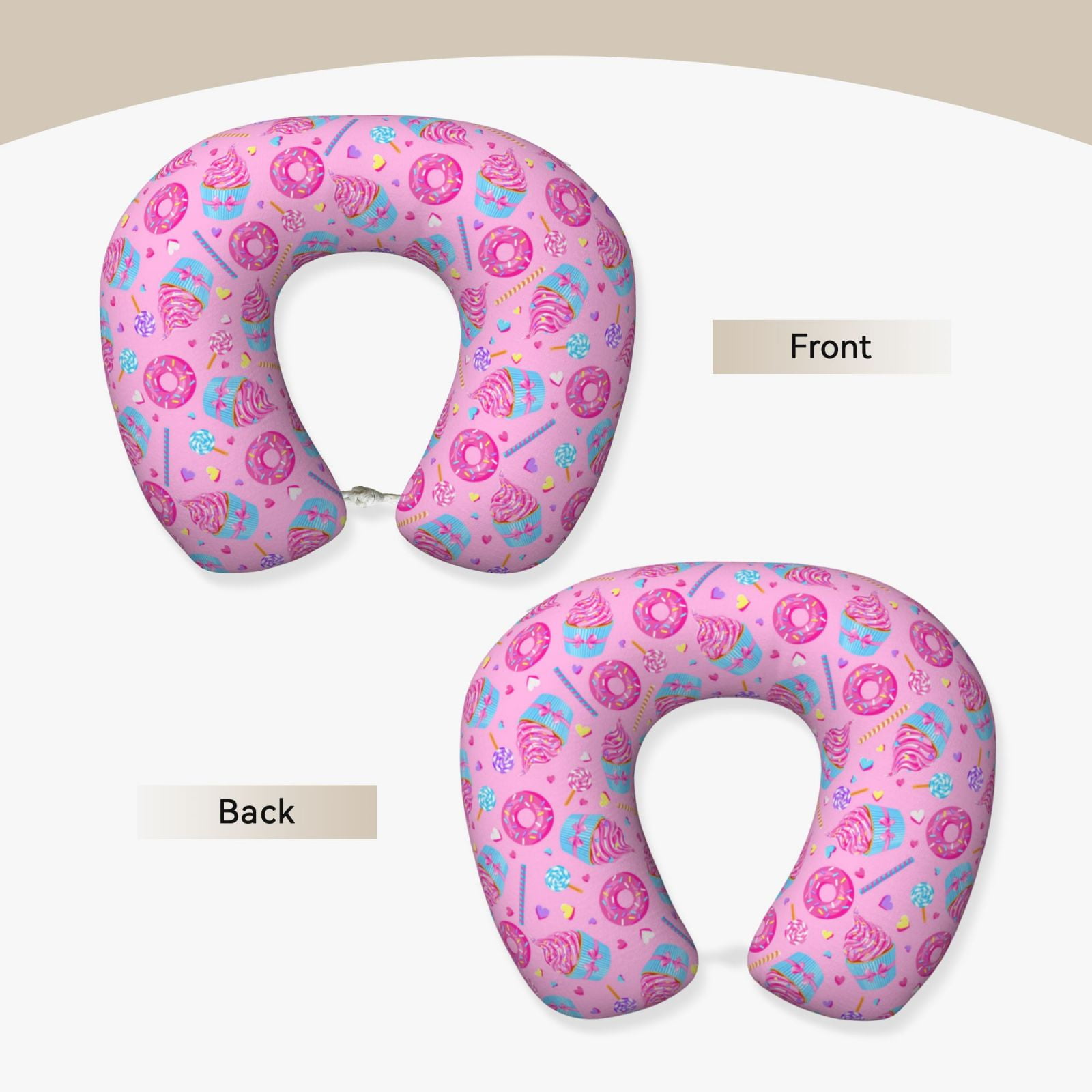 Xecao Donuts Print Memory Foam Cervical Neck Pillow Versatile U-Shaped Pillows for Home,Office,Camping,Travelling,Soft Washable Cover