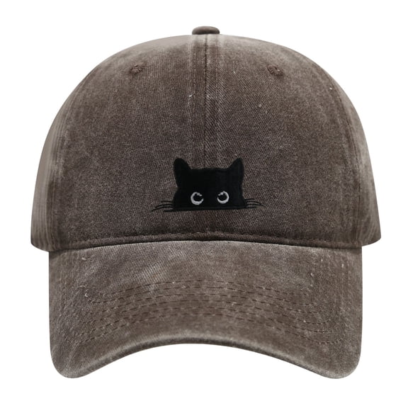 Peeking Black Cat Embroidered Washed Baseball Cap, Adjustable Low Profile Adult Dad Hat, Vintage Cotton Casual Outdoor Fashion Hat