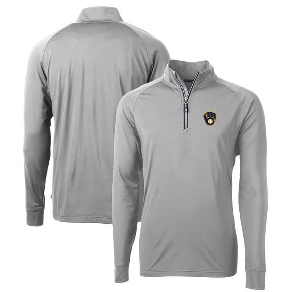 Men's Cutter & Buck Gray Milwaukee Brewers Big & Tall Adapt Eco Knit Stretch Recycled Quarter-Zip Pullover Top