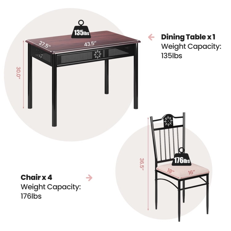 Finihen Dining Set, Dining Table Set, 5 Pcs Dining Set Wood Metal Table and 4 Chairs with Cushions, for Home, Restaurant, Beige Finihen Dining Set, Dining Table Set, 5 Pcs Dining Set Wood Metal Table and 4 Chairs with Cushions, for Home, Restaurant, Beige