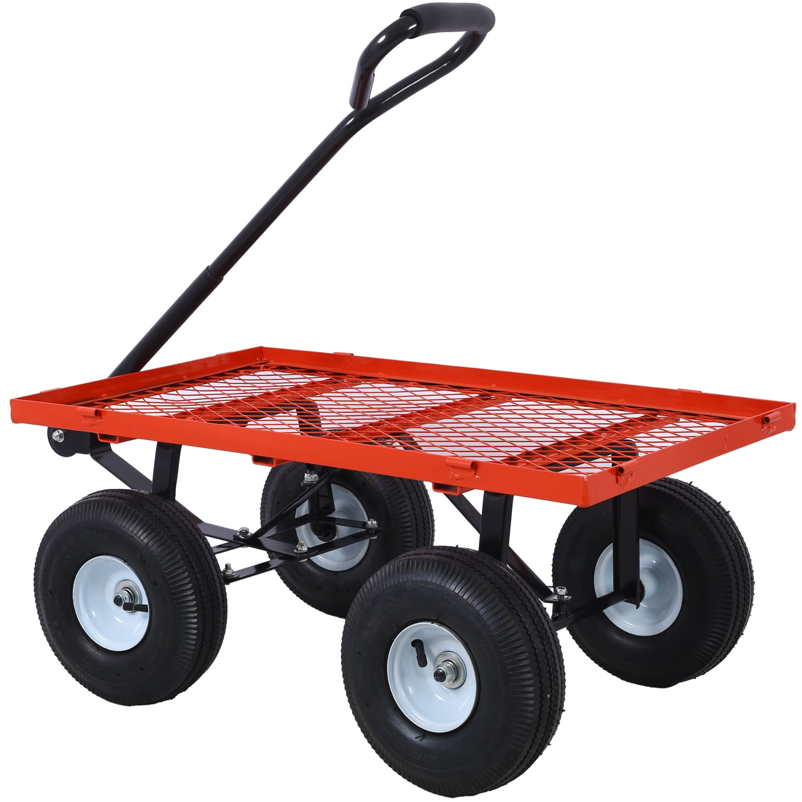 Leumius Heavy Duty Steel Garden Cart with Removable Sides,34"x18",550 lb Capacity,10" Wheels,Utility Cart for Yard Work Hauling,Red