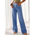 thumbnail image 4 of PRETTYGARDEN Womens Wide Leg Jeans High Waisted Stretchy Baggy Straight Leg Drawstring Trendy Denim Pants Summer, 4 of 8