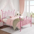 thumbnail image 3 of Amolife Twin Bed Frame, Metal Platform Bed with Crown-Shaped Headboard and Footboard, 12.6'' Under-Bed Storage Space, No Box Spring Needed, Pink, 3 of 11