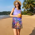 thumbnail image 3 of Balery Colorful Purple Cosmos Flower Vestidos de verano para mujer con estampado: vestido holgado sin mangas, vestido playero informal y cómodo para días calurosos., 3 of 7