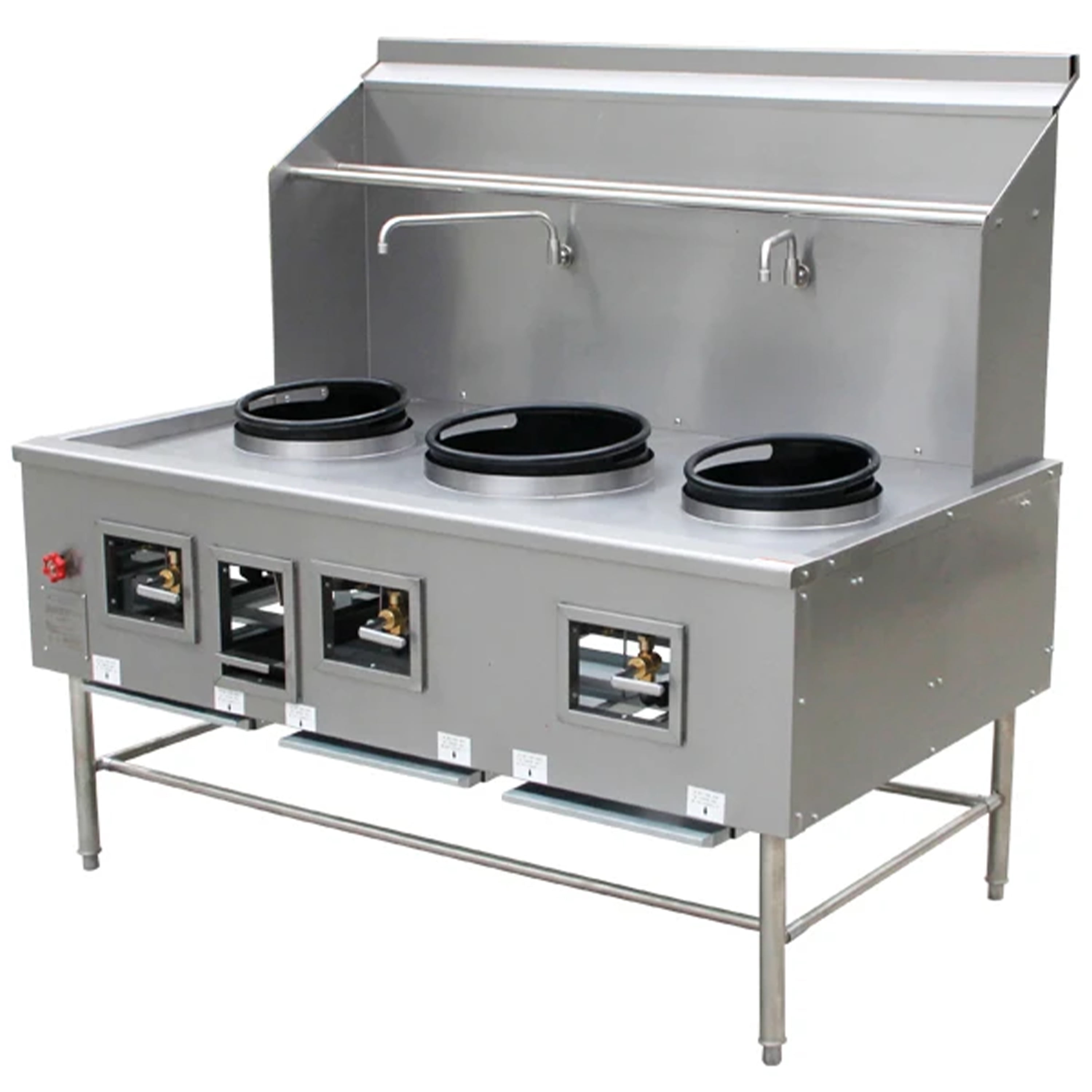 NSF 68 in. Commercial Wok Range with Waterfall, 3 Hole 13''+16''+13'' Wok Burner Station Cooking Machine, 315,000BTU, CSA Natural Gas