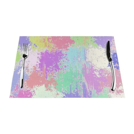 

ZNDUO Placemats 4 PCS Heat Resistant Stain Resistant Woven PVC Insulation Placemats Durable Washable Elegant Table Mats for Dining-Colorful Paint Art 18 x12