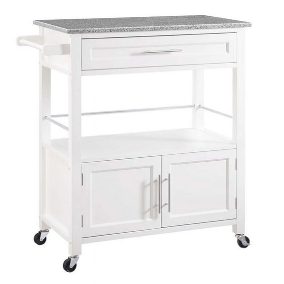 Pemberly Row Granite Top Kitchen Cart in White