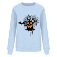 thumbnail image 4 of Women's Hoodless Sweatshirt for Casual Wear with Halloween Pumpkin Cozy Crewneck Fall Top for Seasonal Style and Comfort Light Blue M, 4 of 5