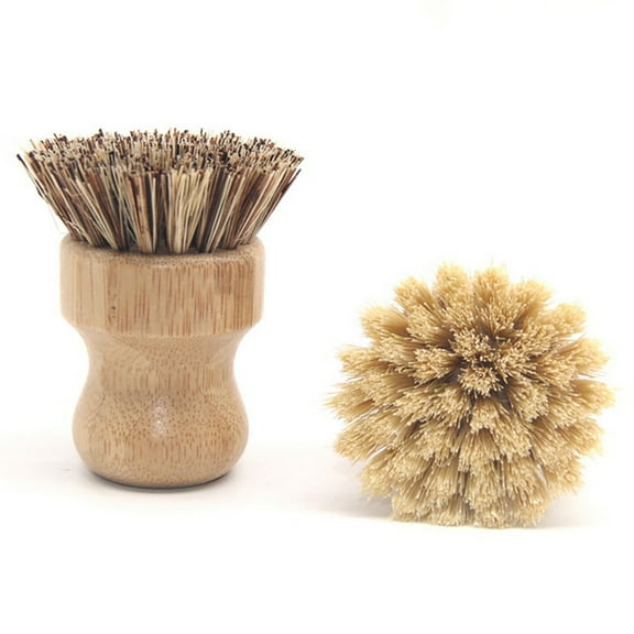 Walbest Dish Washing Brush Short Durable Bamboo Fiber Wooden Pot Brush for Home