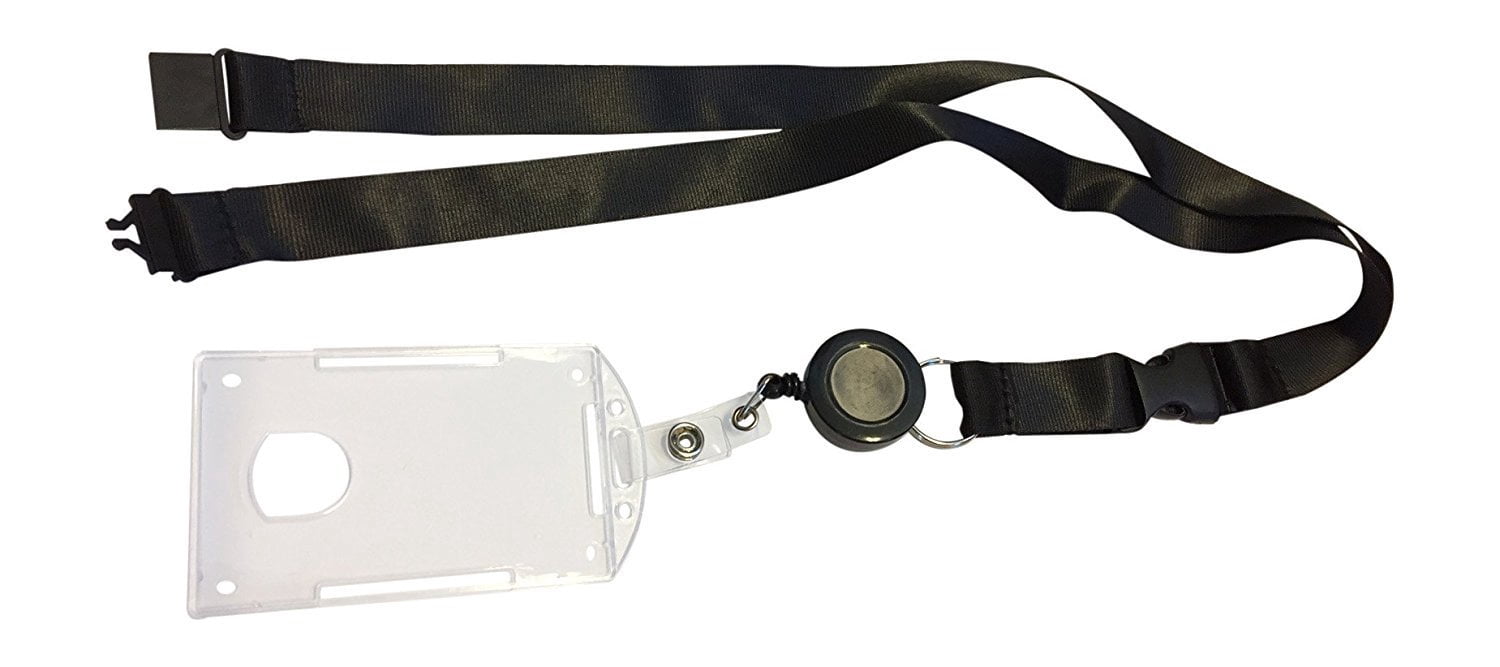 5 pcs Combo Breakaway Black Lanyard with Badge Reel and Hard Plastic Card Holder Combo