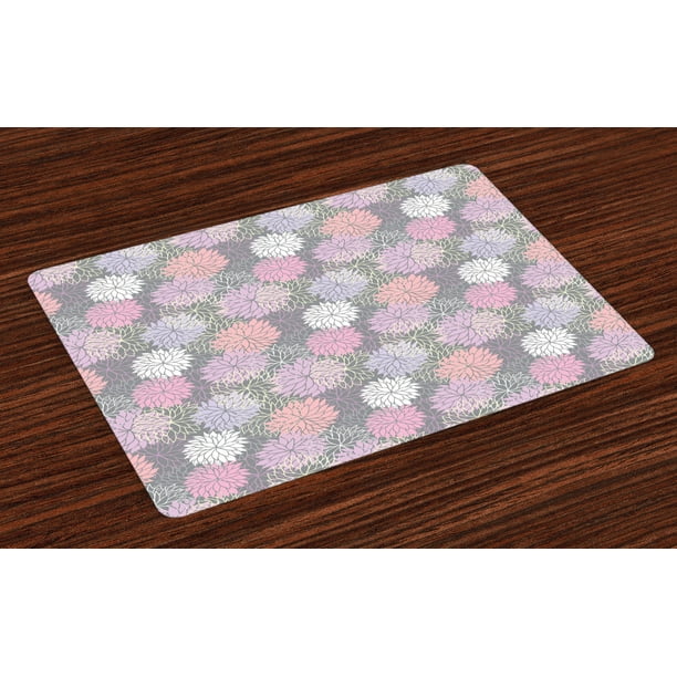 Pink and Grey Placemats Set of 4 Blossom Bouquet Botanical Foliage