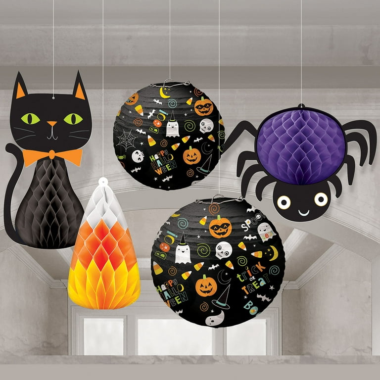 Friendly Halloween Honeycomb Decorations and Paper Lanterns, 5 Count 