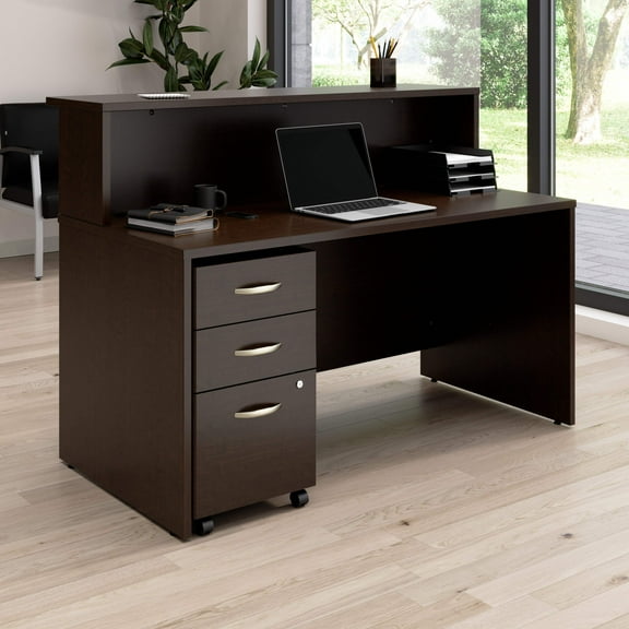 Arrive 60W x 30D Reception Desk with Drawers in Mocha Cherry - Engineered Wood