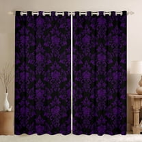 jejeloiu Victorian Baroque Print Black Out Curtains,Retro Damask Floral Curtains Pack of 2 (42x63 Each),Purple Black Bedroom Curtains For Girls Boys,Uper Cozy Room Decor