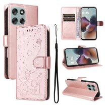 For Motorola Moto G56 5G 6.72" Cat&Bee Patterned Embossed Strong Magnetic Attachment/Closure, Card Slots/Pocket, PU Leather Flip Wallet Case ,Pink,For Motorola Moto G56 5G