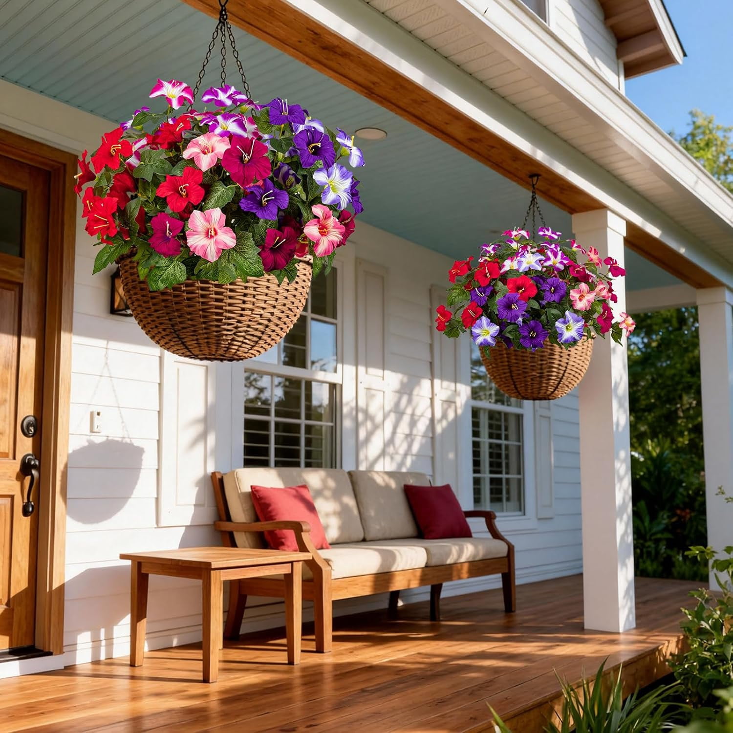 19 Inch Artificial Fake Flowers for Outdoor,4 Pcs Faux Silk Petunias Spring Flowers for Outside for Indoor Porch Planter Front Door Garden Patio Window Box Home Decor(Multiple Color)