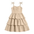 thumbnail image 3 of Glisme Girls Dress Solid Color Sleeveless Halter Summer Cozy Soft Toddler Kids Girls Dresses Size 5-6 Years Beige, 3 of 8
