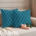 thumbnail image 6 of 2 Pack Outdoor Waterproof Throw Pillows, Teal Stripes Abstract Geometric Decorative Square Pillow Case Patio Pillows for Chair Couch Sofa 16x16in, 6 of 9