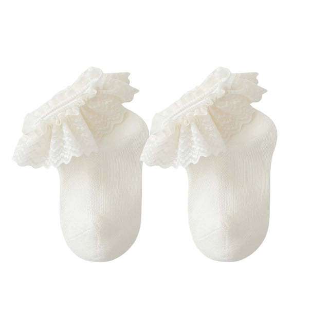 WUANDIXFA Girls Frilly Ruffle Ankle Socks Childrens Comfortable and Breathable Lace Socks Girls Fashionable and Cute Dance Socks Princess Socks Beige,3-5 Years